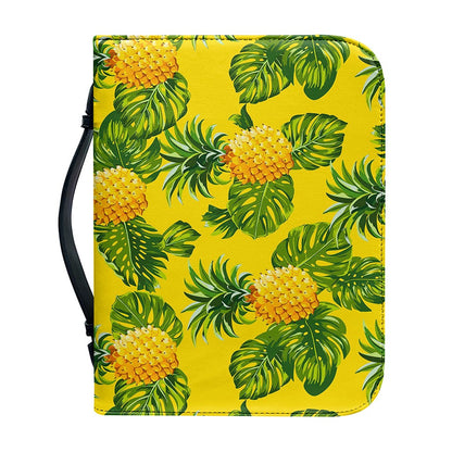 Yellow Tropical Pineapple Pattern Print Leather Bible Cover