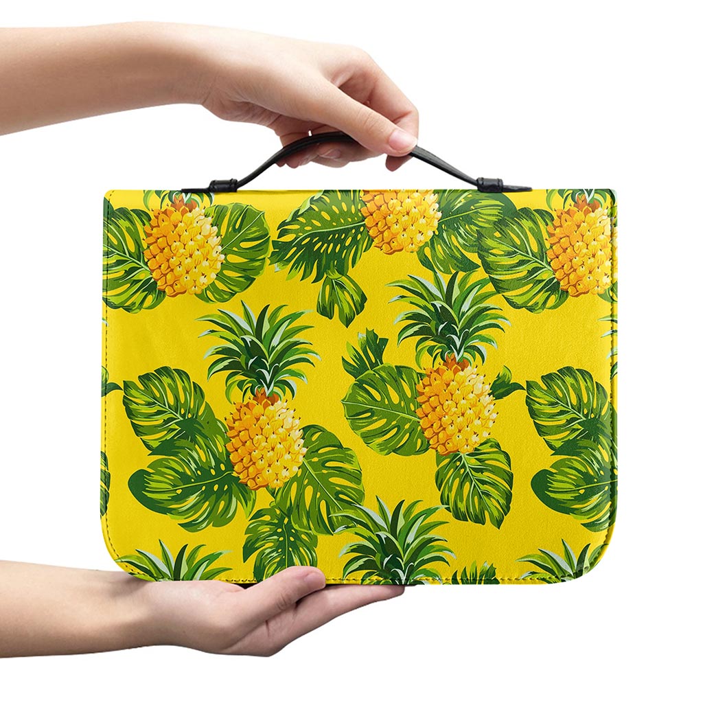 Yellow Tropical Pineapple Pattern Print Leather Bible Cover