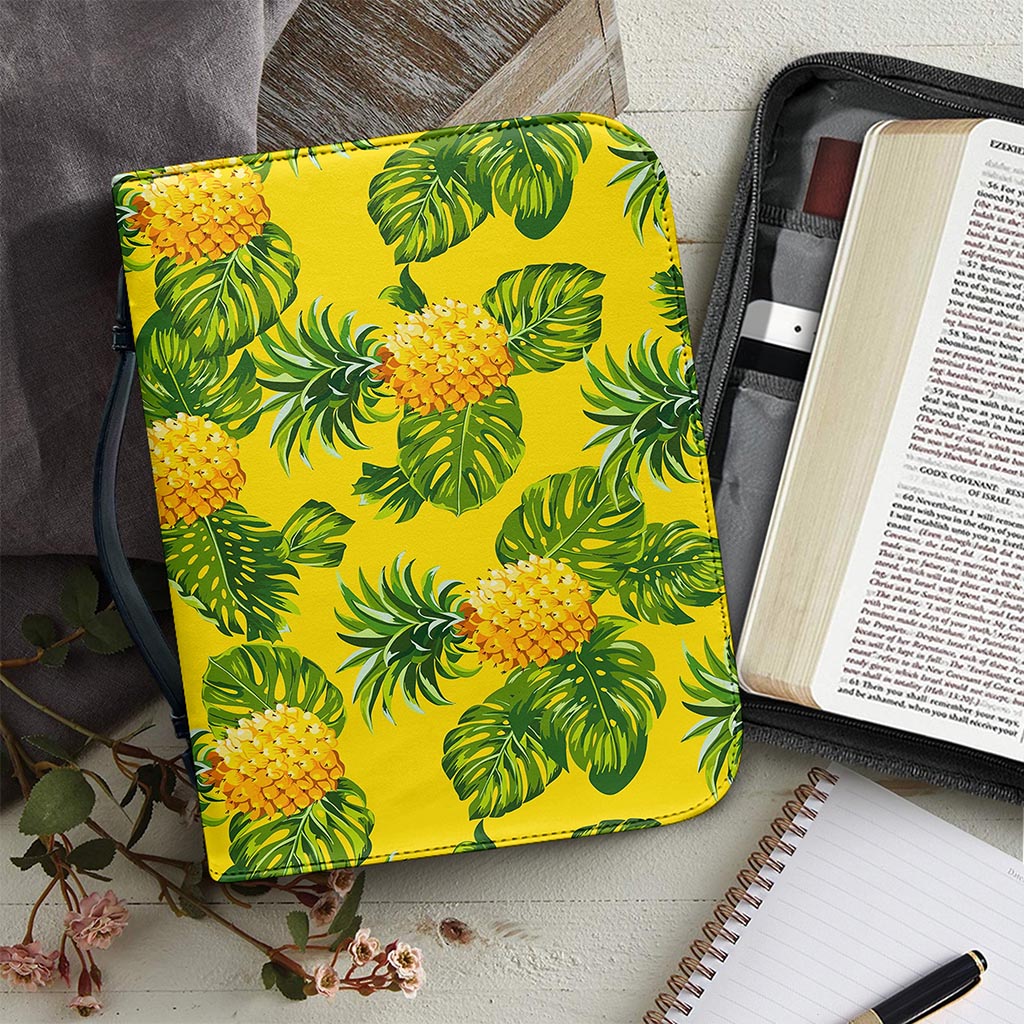Yellow Tropical Pineapple Pattern Print Leather Bible Cover