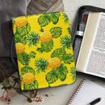 Yellow Tropical Pineapple Pattern Print Leather Bible Cover