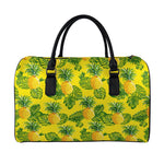Yellow Tropical Pineapple Pattern Print Leather Duffle Bag