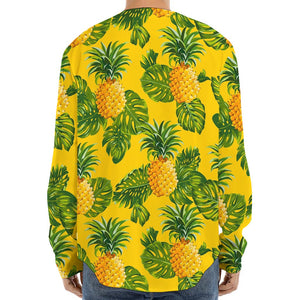 Yellow Tropical Pineapple Pattern Print Long Sleeve Baseball Jersey