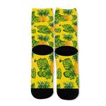 Yellow Tropical Pineapple Pattern Print Long Socks