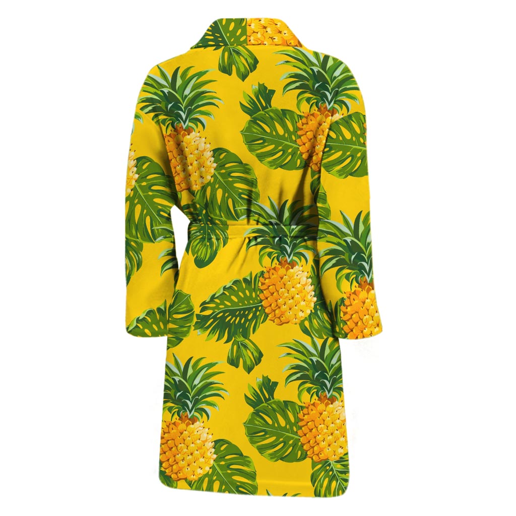 Yellow Tropical Pineapple Pattern Print Men's Bathrobe