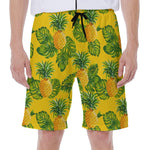 Yellow Tropical Pineapple Pattern Print Men's Beach Shorts