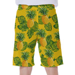 Yellow Tropical Pineapple Pattern Print Men's Beach Shorts