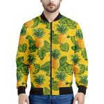 Yellow Tropical Pineapple Pattern Print Men's Bomber Jacket