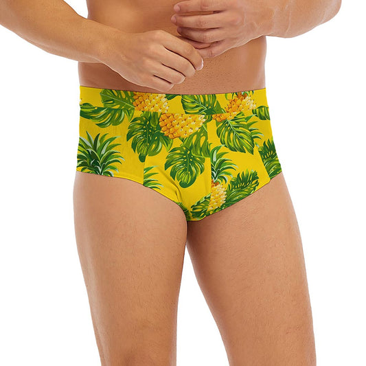 Yellow Tropical Pineapple Pattern Print Men's Briefs
