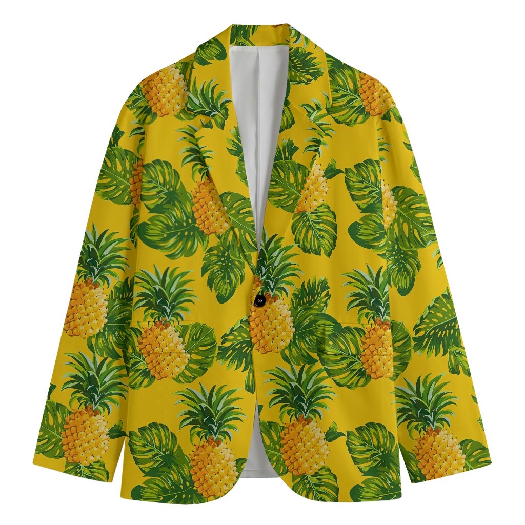 Yellow Tropical Pineapple Pattern Print Men's Cotton Blazer