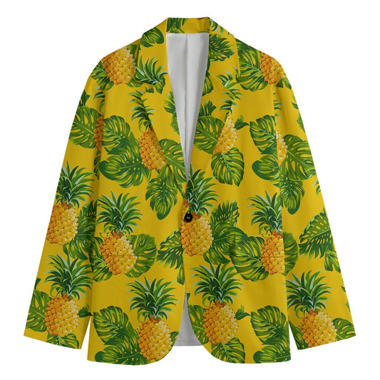 Yellow Tropical Pineapple Pattern Print Men's Cotton Blazer