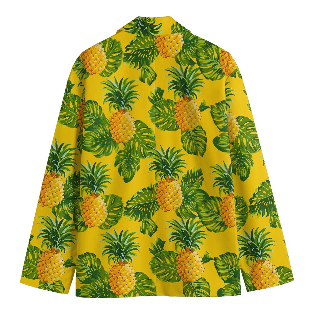 Yellow Tropical Pineapple Pattern Print Men's Cotton Blazer