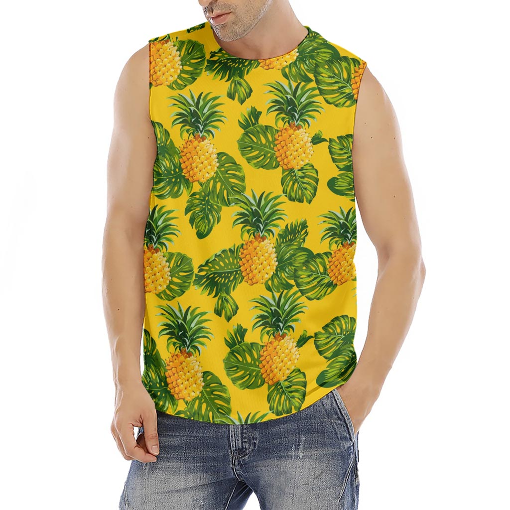 Yellow Tropical Pineapple Pattern Print Men's Fitness Tank Top