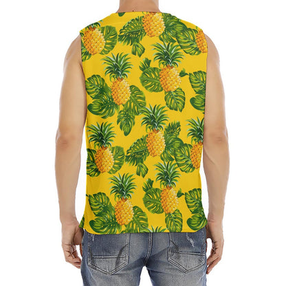 Yellow Tropical Pineapple Pattern Print Men's Fitness Tank Top