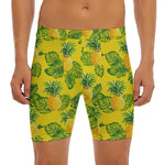Yellow Tropical Pineapple Pattern Print Men's Long Boxer Briefs