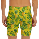 Yellow Tropical Pineapple Pattern Print Men's Long Boxer Briefs