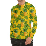 Yellow Tropical Pineapple Pattern Print Men's Long Sleeve Rash Guard