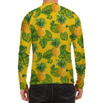 Yellow Tropical Pineapple Pattern Print Men's Long Sleeve Rash Guard
