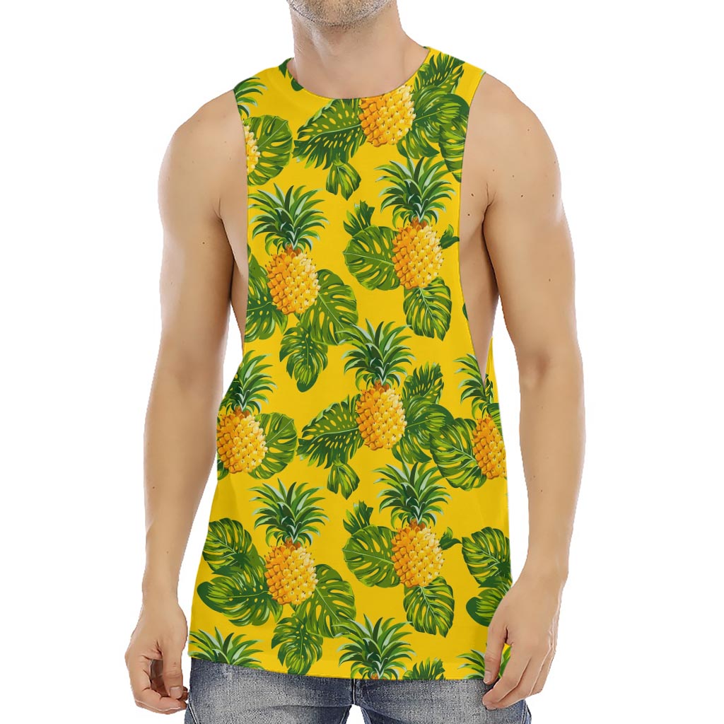 Yellow Tropical Pineapple Pattern Print Men's Muscle Tank Top