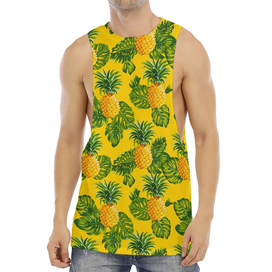 Yellow Tropical Pineapple Pattern Print Men's Muscle Tank Top