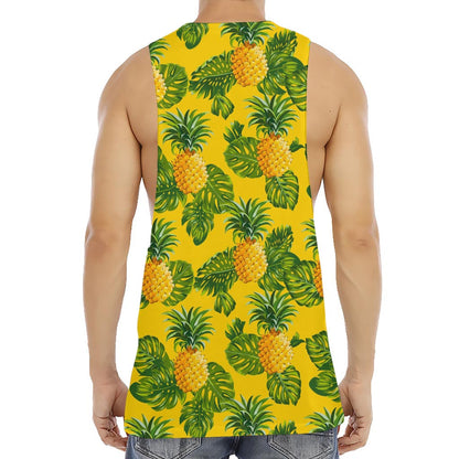 Yellow Tropical Pineapple Pattern Print Men's Muscle Tank Top