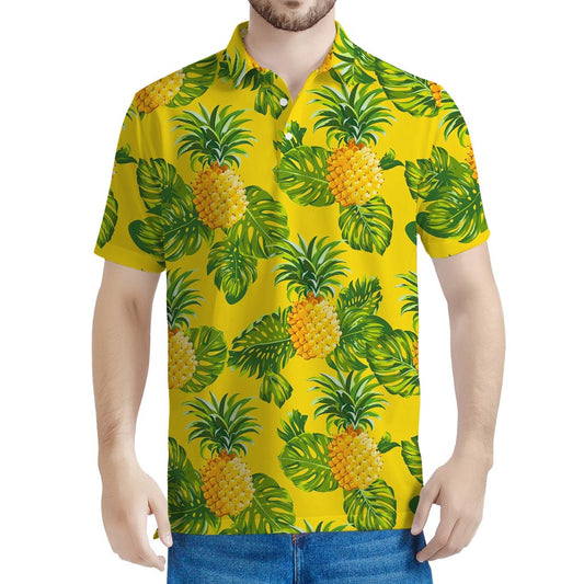 Yellow Tropical Pineapple Pattern Print Men's Polo Shirt