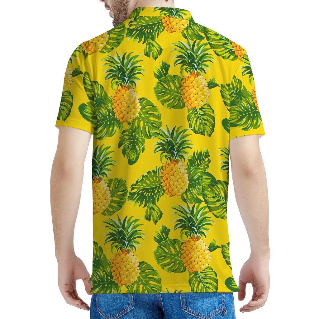 Yellow Tropical Pineapple Pattern Print Men's Polo Shirt