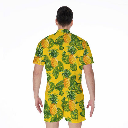 Yellow Tropical Pineapple Pattern Print Men's Rompers
