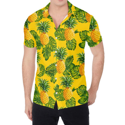 Yellow Tropical Pineapple Pattern Print Men's Shirt
