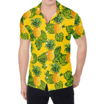 Yellow Tropical Pineapple Pattern Print Men's Shirt