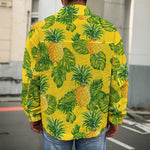 Yellow Tropical Pineapple Pattern Print Men's Shirt Jacket
