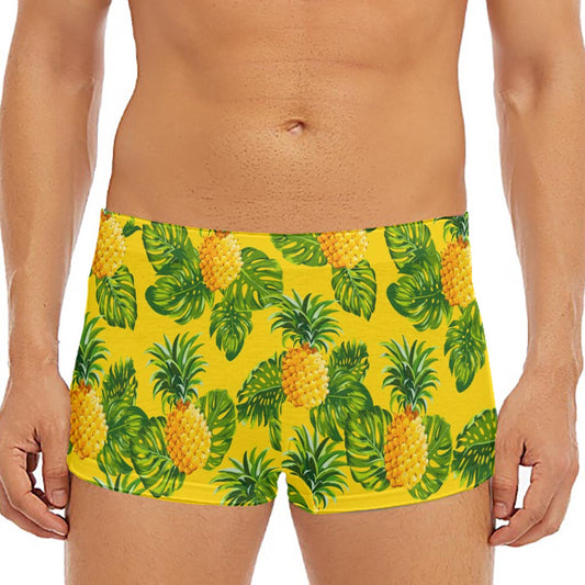Yellow Tropical Pineapple Pattern Print Men's Short Boxer Briefs