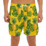 Yellow Tropical Pineapple Pattern Print Men's Split Running Shorts