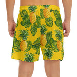 Yellow Tropical Pineapple Pattern Print Men's Split Running Shorts