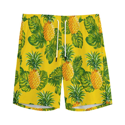Yellow Tropical Pineapple Pattern Print Men's Sports Shorts