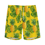 Yellow Tropical Pineapple Pattern Print Men's Sports Shorts