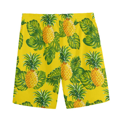 Yellow Tropical Pineapple Pattern Print Men's Sports Shorts