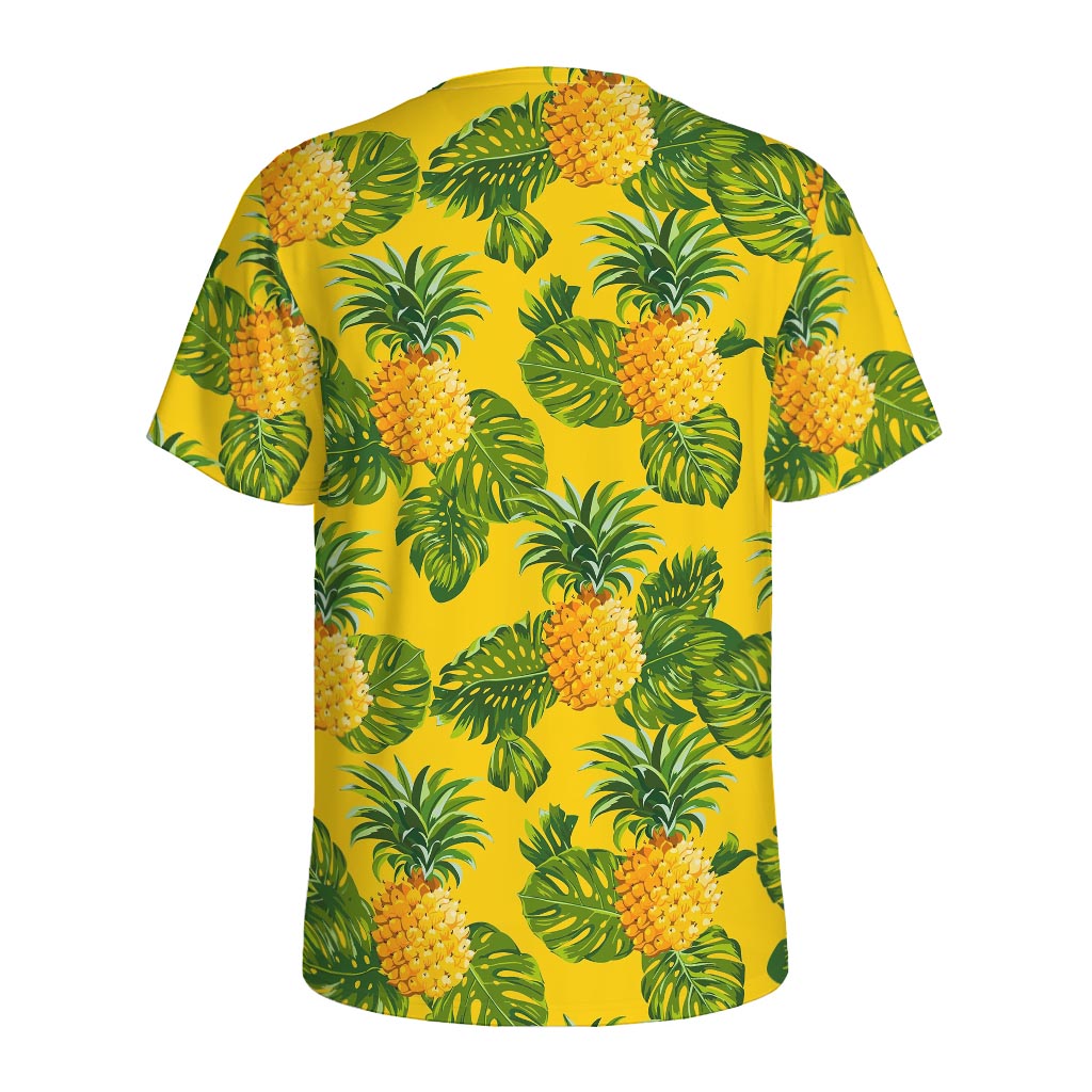 Yellow Tropical Pineapple Pattern Print Men's Sports T-Shirt