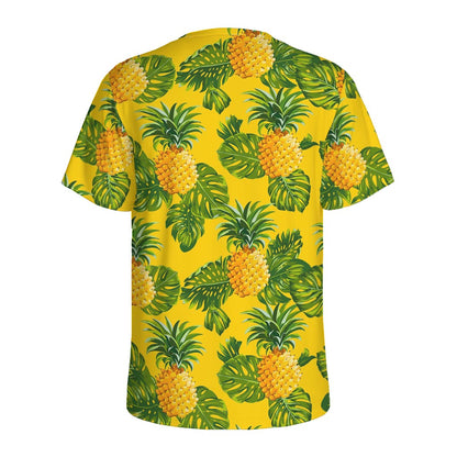 Yellow Tropical Pineapple Pattern Print Men's Sports T-Shirt