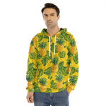 Yellow Tropical Pineapple Pattern Print Men's Velvet Pullover Hoodie