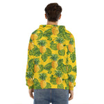 Yellow Tropical Pineapple Pattern Print Men's Velvet Pullover Hoodie