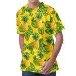 Yellow Tropical Pineapple Pattern Print Men's Velvet T-Shirt