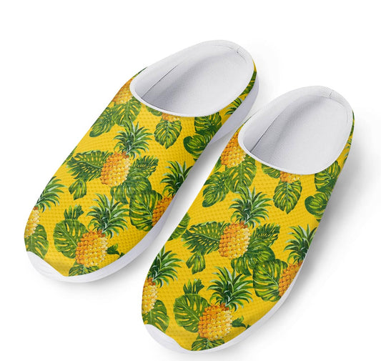 Yellow Tropical Pineapple Pattern Print Mesh Casual Shoes