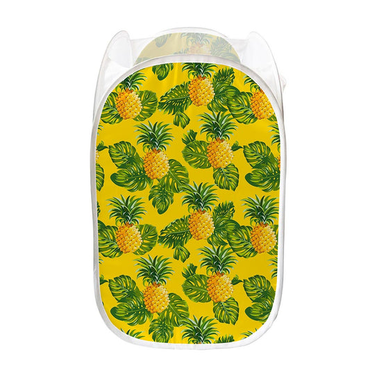 Yellow Tropical Pineapple Pattern Print Mesh Laundry Hamper