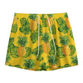Yellow Tropical Pineapple Pattern Print Mesh Shorts