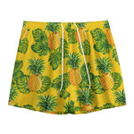 Yellow Tropical Pineapple Pattern Print Mesh Shorts