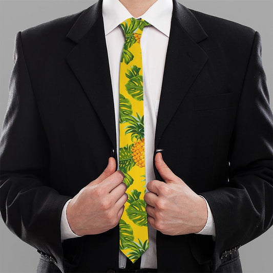 Yellow Tropical Pineapple Pattern Print Necktie