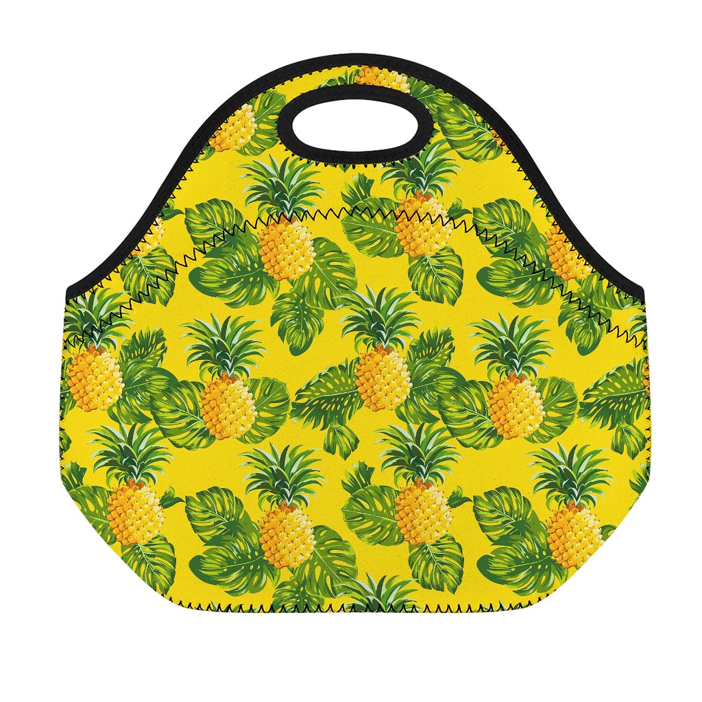 Yellow Tropical Pineapple Pattern Print Neoprene Lunch Bag