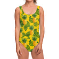Yellow Tropical Pineapple Pattern Print One Piece Swimsuit