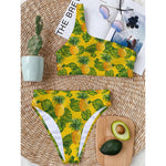 Yellow Tropical Pineapple Pattern Print One Shoulder Bikini Top