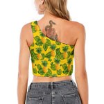 Yellow Tropical Pineapple Pattern Print One Shoulder Crop Top